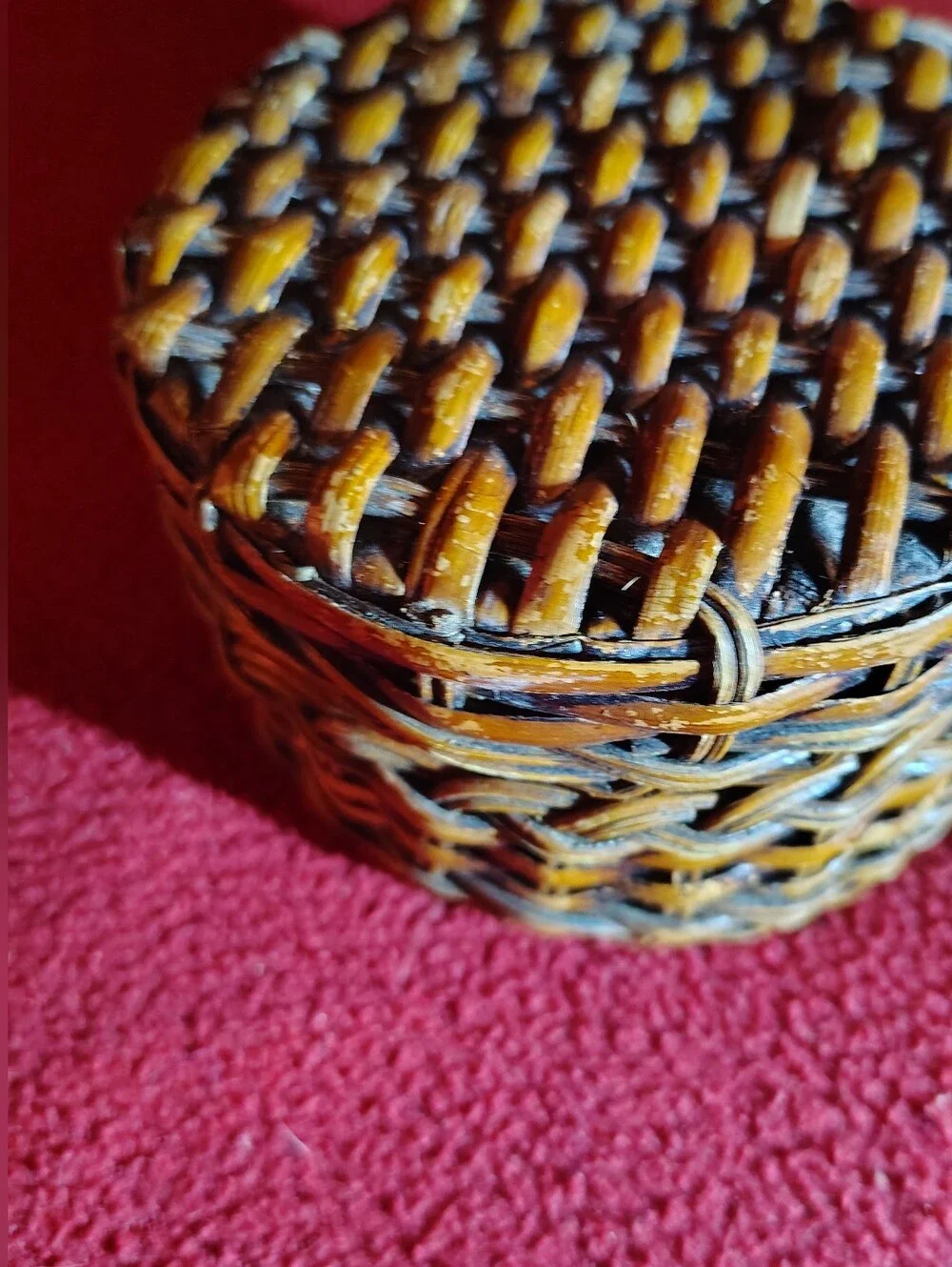 Round Woven Rattan Trinket Box - Brown